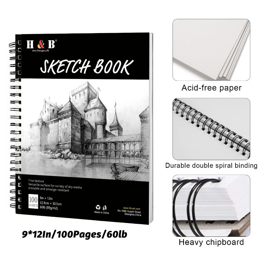 Pro Art Premium Sketch Paper Pad 5.5x8.5 100 sheets, 60#, Wire