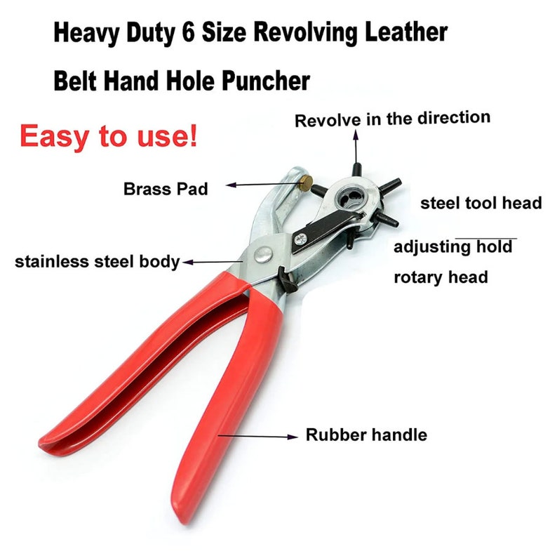 Leather Hole Punch,9 Belt Hole Puncher for Leather Heavy Duty, 6 Size