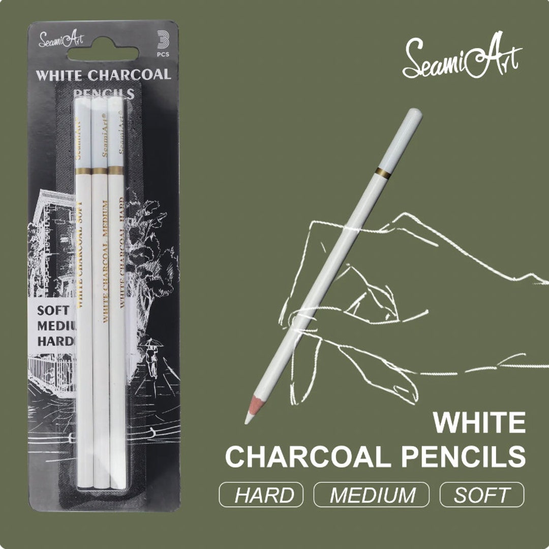 Seamiart 3pcs White Soft/medium/hard Charcoal Pencil for Sketch