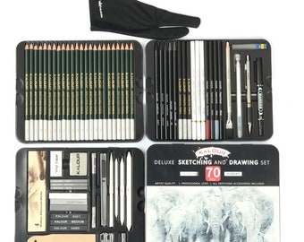 70 Piece Sketching Pencil Set in Tin Box: Complete Artistic Tool Kit for Drawing, Painting, Sketching