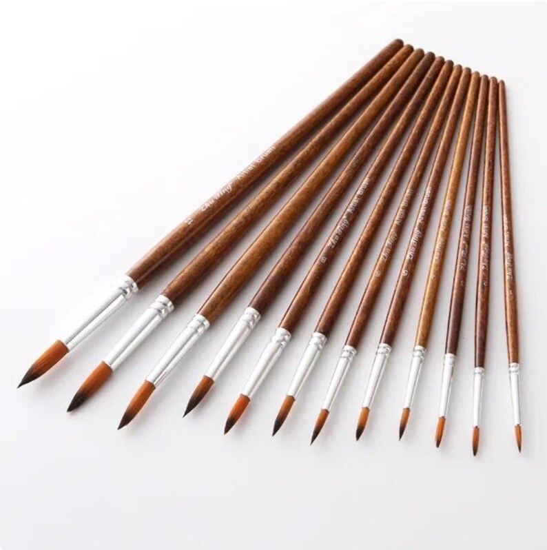 12 Pcs/set Nylon Hair Painting Brush Retro Wooden Handle Brush Etsy