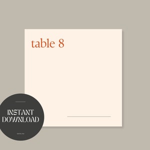 Minimalist Table Number, Square Table Number, Wedding Table Sign, Modern Table Number, Printable Table Number, Table Number Instant Download