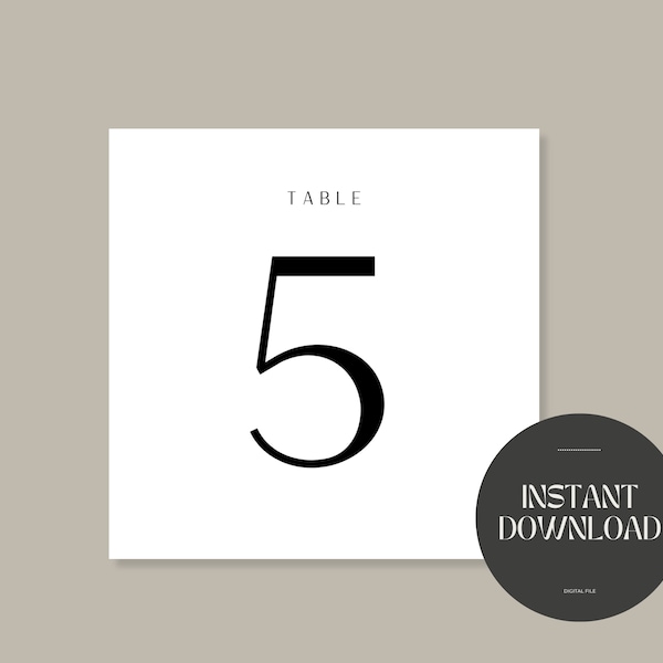 Minimalist Table Number, Square Table Number, Wedding Table Sign, Modern Table Number, Printable Table Number, Table Number Instant Download