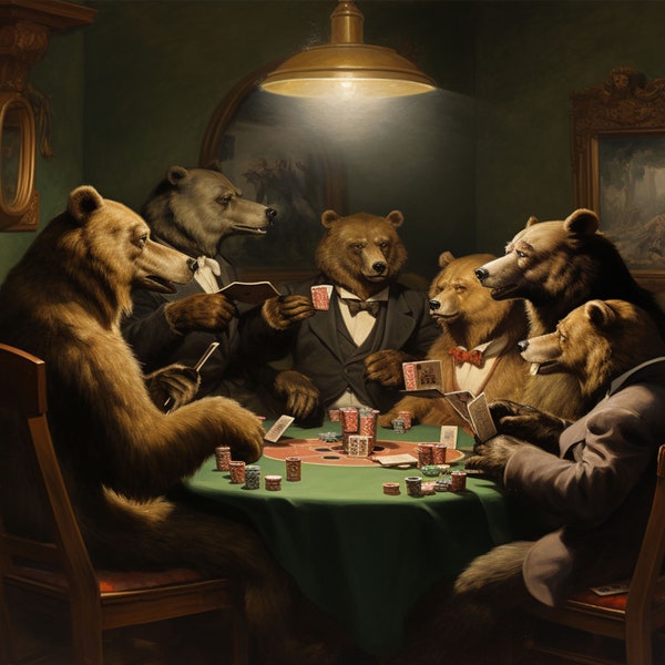 Art mural numérique ours jouant au poker, spin-off chiens jouant au poker