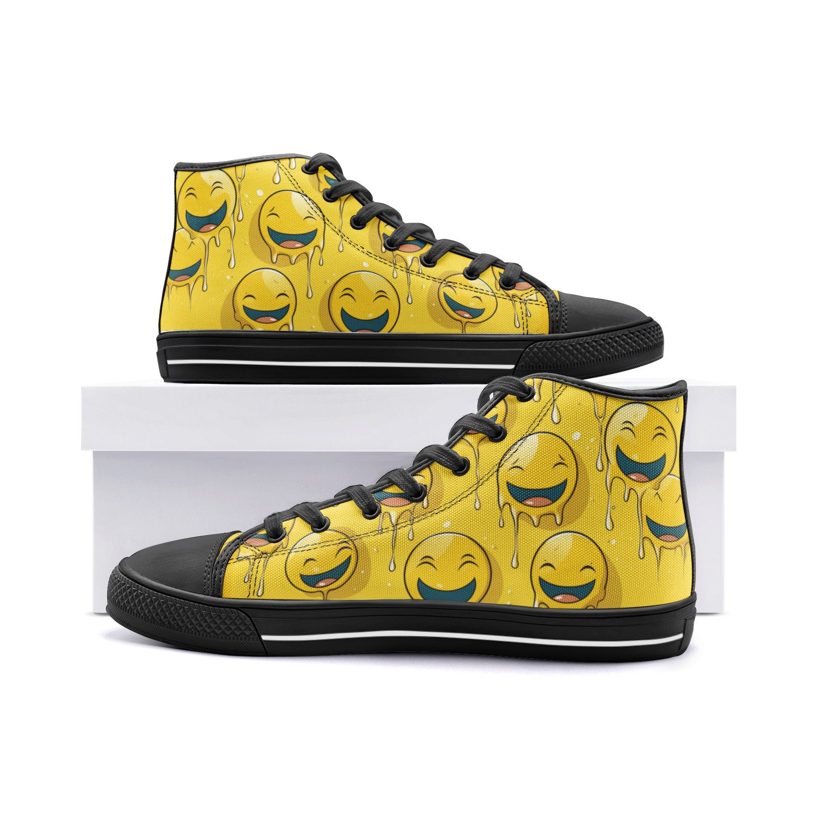 国内で当店のみ SMILEY - Happy Face Star Sneakers Smiley Face Women's High Top Sneakers - Etsy