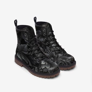 Men's/Women's Black and Gray Floral Combat Boots