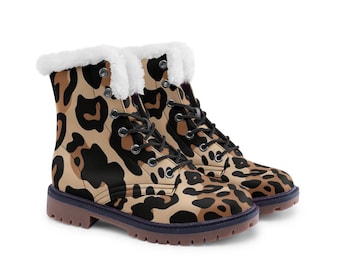 Men's/Women's Fur Line Cheetah Print Combat Boots