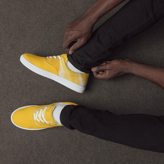 Mens Mustard Yellow Watercolor Canvas Sneakers Etsy