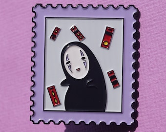 Pin esmaltado con sello No Face de Spirted Away + paquete de pegatinas de Studio Ghibli