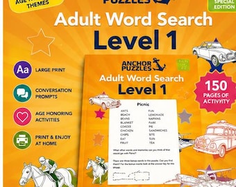 Adult Word Search Level 1 | Large Print Word Search for Seniors | Conversation Activities | Printable PDF Activity Book