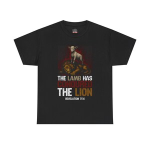 Christian Inspired Unisex Heavy Cotton Tee - 'The Lamb Has Conquered The Lion', Faith Shirt, Religious Gift, Biblical Apparel, Inspirational image 2