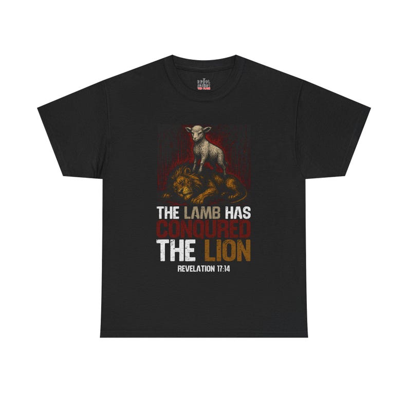 Christian Inspired Unisex Heavy Cotton Tee - 'The Lamb Has Conquered The Lion', Faith Shirt, Religious Gift, Biblical Apparel, Inspirational image 2