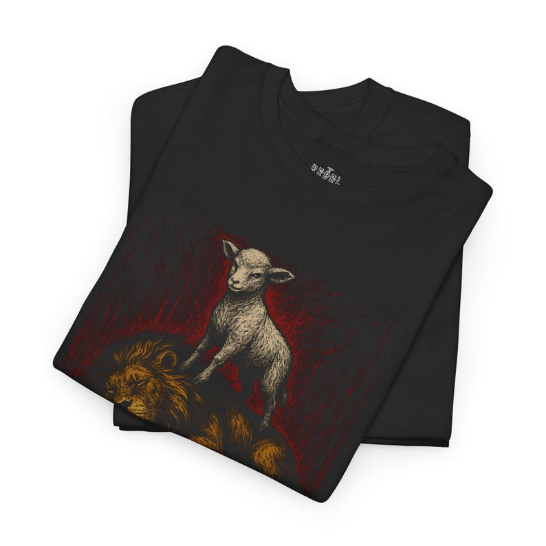 Christian Inspired Unisex Heavy Cotton Tee - 'The Lamb Has Conquered The Lion', Faith Shirt, Religious Gift, Biblical Apparel, Inspirational image 3