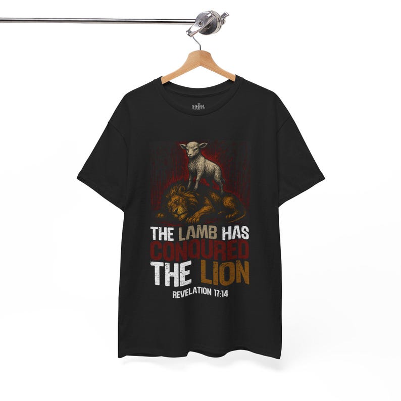 Christian Inspired Unisex Heavy Cotton Tee - 'The Lamb Has Conquered The Lion', Faith Shirt, Religious Gift, Biblical Apparel, Inspirational image 4