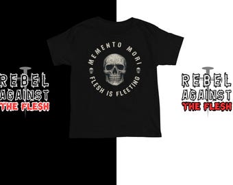 Memento Mori Skull Shirt - Flesh Is Fleeting Gothic T-Shirt - Gildan 5000 - Dark Academia Death Art Tee - Christian Streetwear