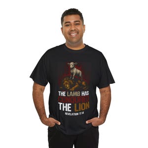 Christian Inspired Unisex Heavy Cotton Tee - 'The Lamb Has Conquered The Lion', Faith Shirt, Religious Gift, Biblical Apparel, Inspirational image 7