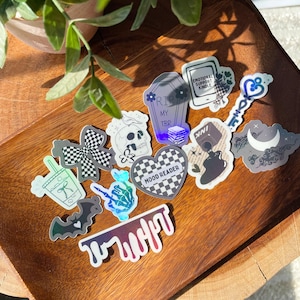Black + White Holographic Sticker Pack Kindle Stickers Book Girl Aesthetic Bookish Gifts Book Accessories Book Lover Checkered Bows Moody