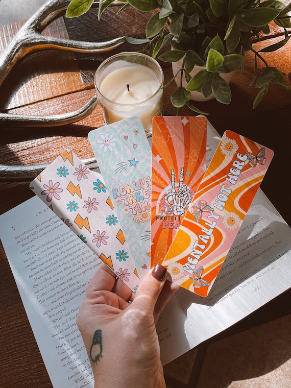 Groovy Retro Bookmark Laminated Bookmark  Individual or Set Handmade Cardstock Bookmark Mental Health Bookmark Bookish Gifts Book Reader