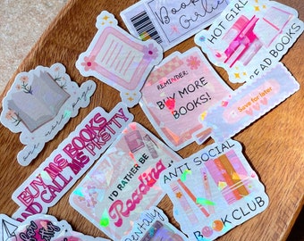 Pink Bookish Holographic Sticker Bundle Bookish Kindle Stickers Book Girl Aesthetic Bookish Gifts Book Accessories Book Girl Era Book Lover