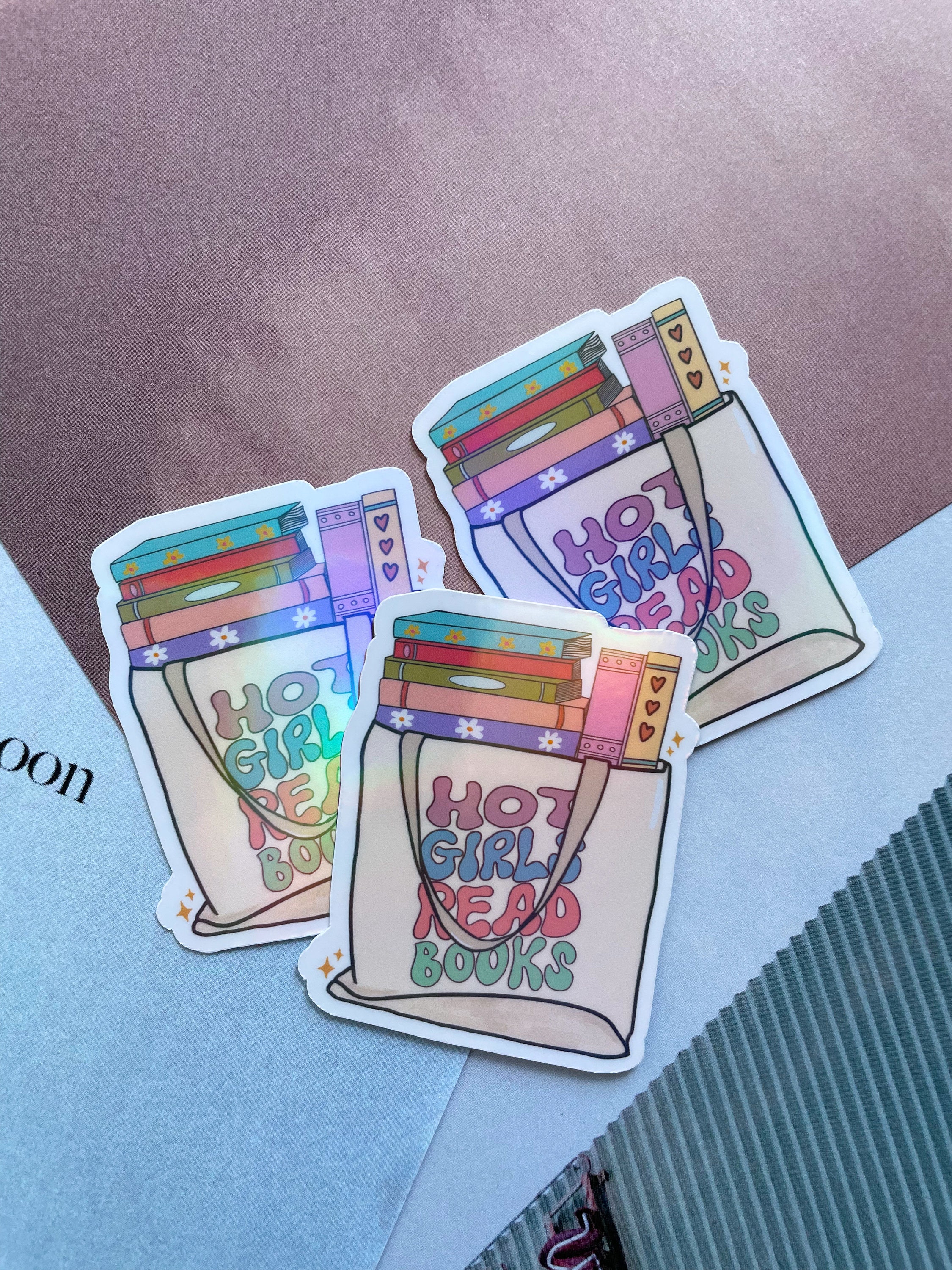 Bag of Books Holographic Sticker Boho Vinyl Sticker Kindle Stickers ...