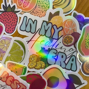Ensemble d'autocollants holographiques pour fruits, 14 autocollants pour fruits, ère de la guérison, lot d'autocollants colorés pour fruits, le meilleur lot d'autocollants pour la santé et la médecine