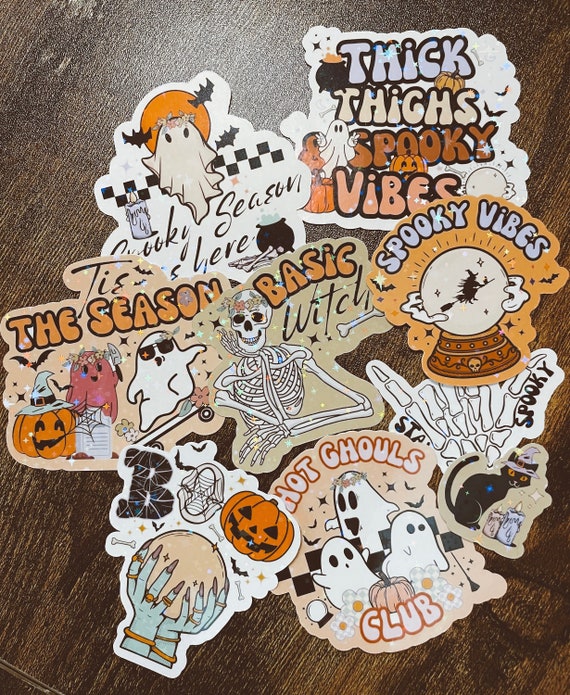 Spooky Halloween Sticker Bundle Holographic Cute Halloween Sticker Fall Sticker Pack Spooky Vibes Retro Halloween Skeleton Sticker Ghost