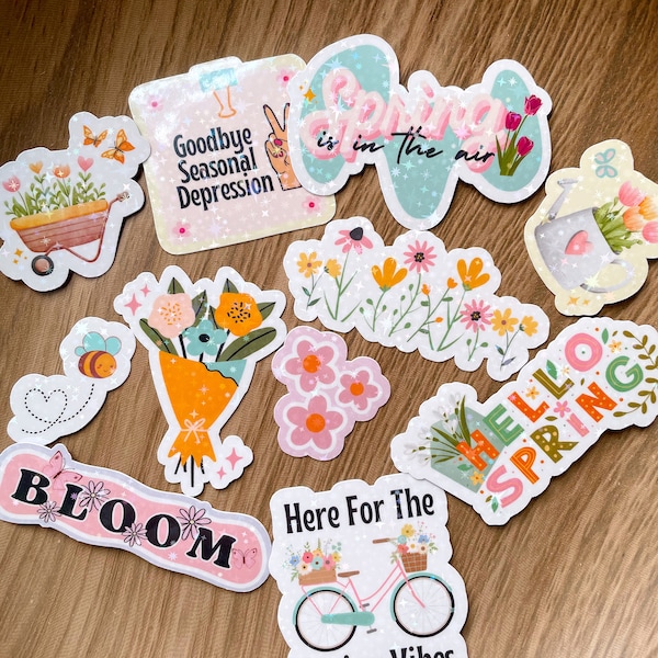 Spring Sticker Bundle Spring Sticker Pack Seasonal Stickers Kindle Stickers Spring Is Here Floral Pink Stickers Holographic Flower Stickers