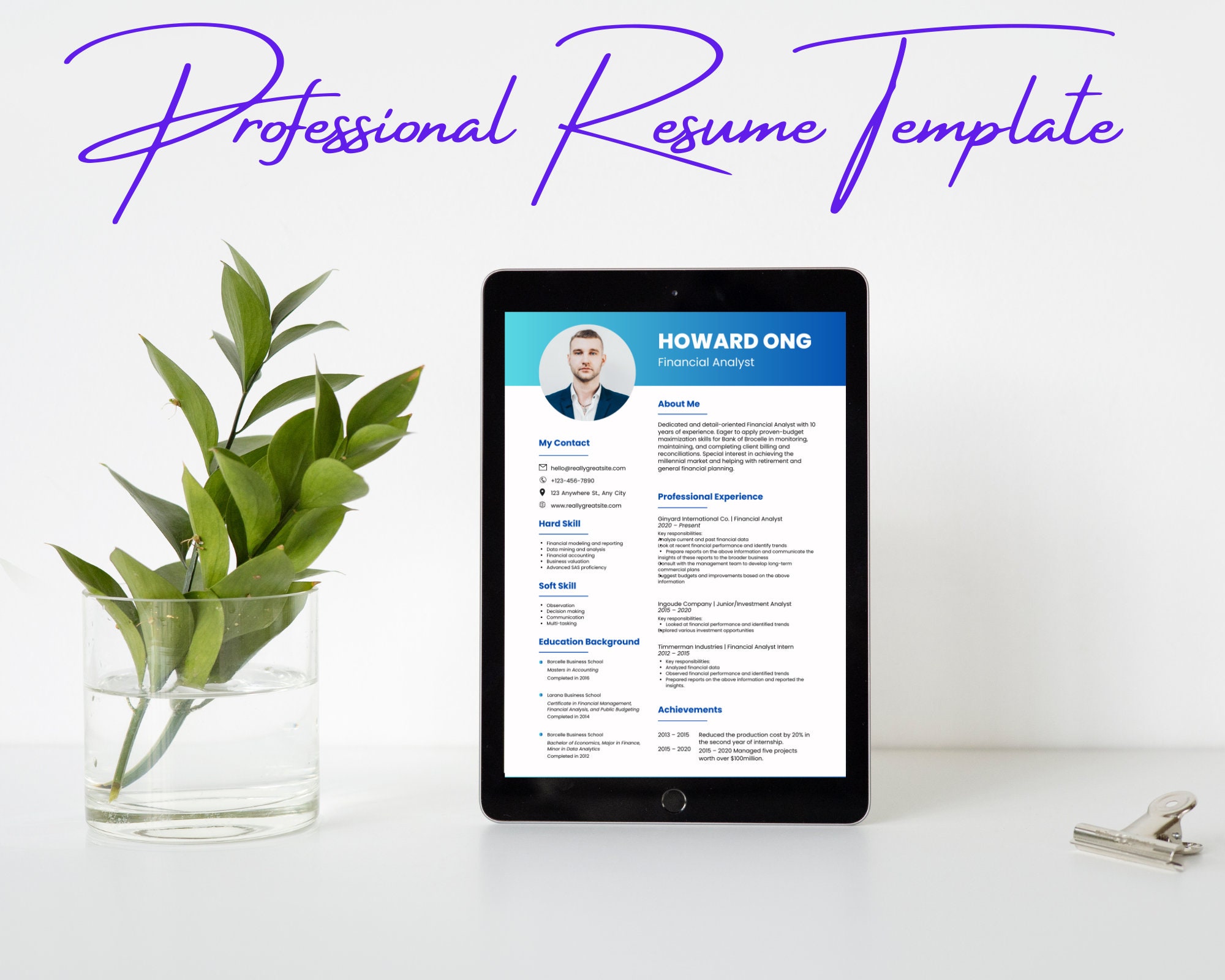 Professional & Modern Resume Template for Word and Pages, Resume Design ...