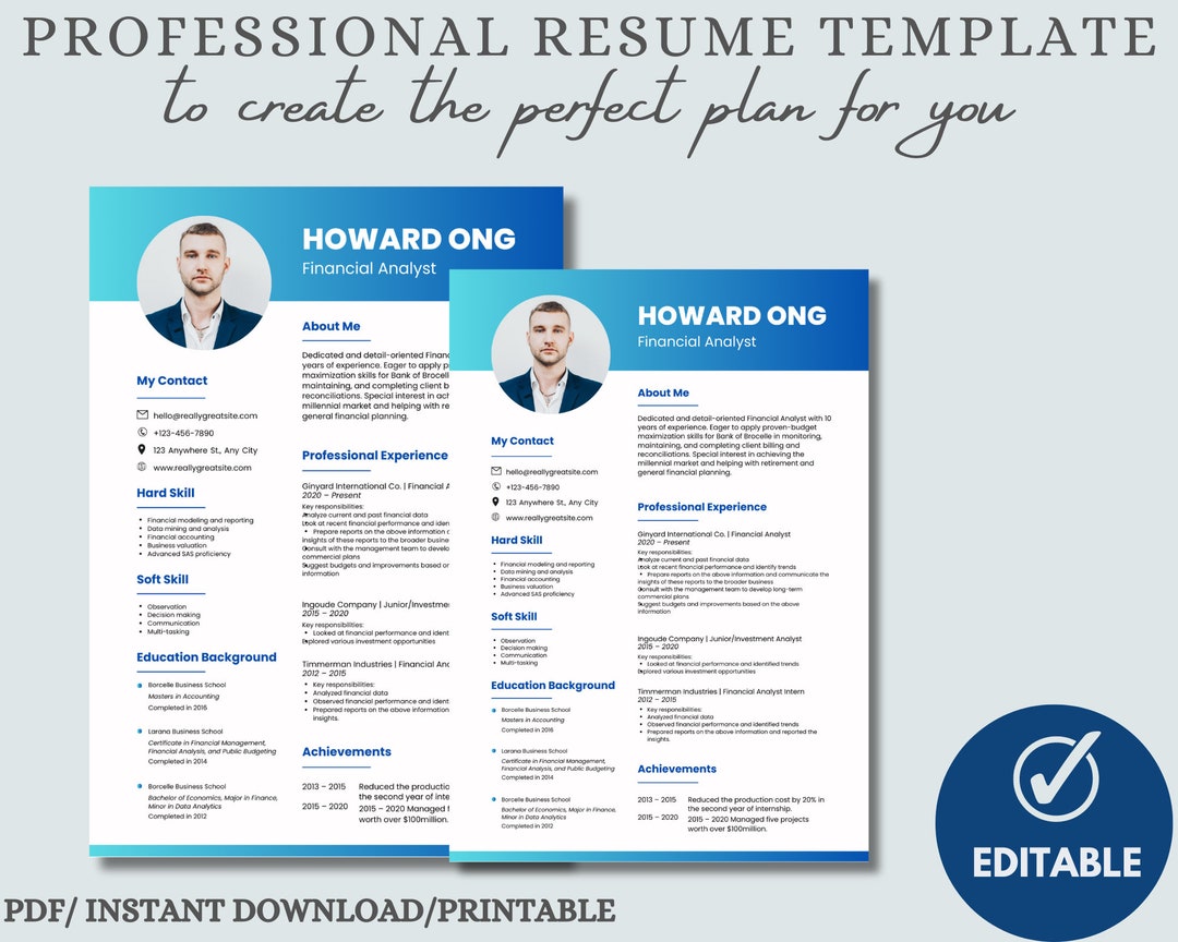 Professional & Modern Resume Template for Word and Pages, Resume Design ...
