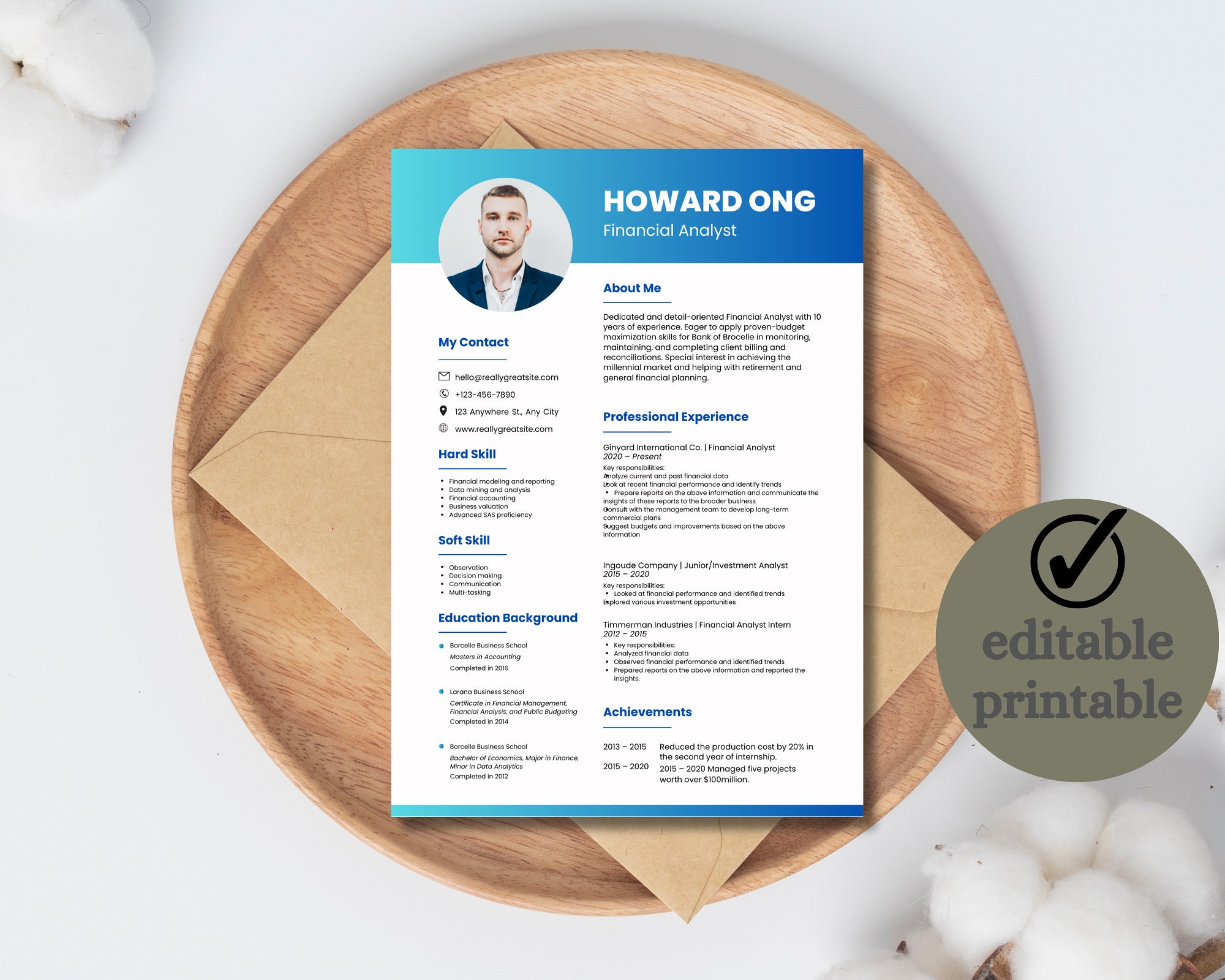 Professional & Modern Resume Template for Word and Pages, Resume Design ...