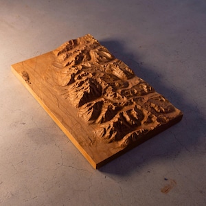 Custom Topographic Relief Map, Handcrafted Wood Carving, Personalized Wall Art