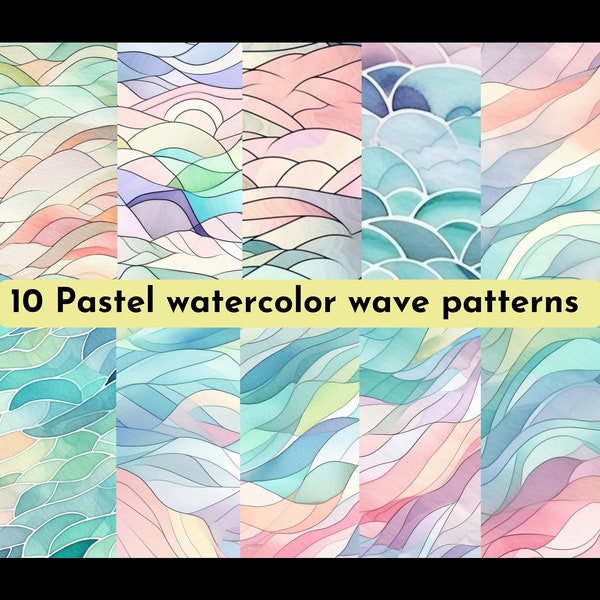 Pastel watercolor seamless digital wave pattern, digital pastel background, PNG Digital download graphic, high res, used in any products