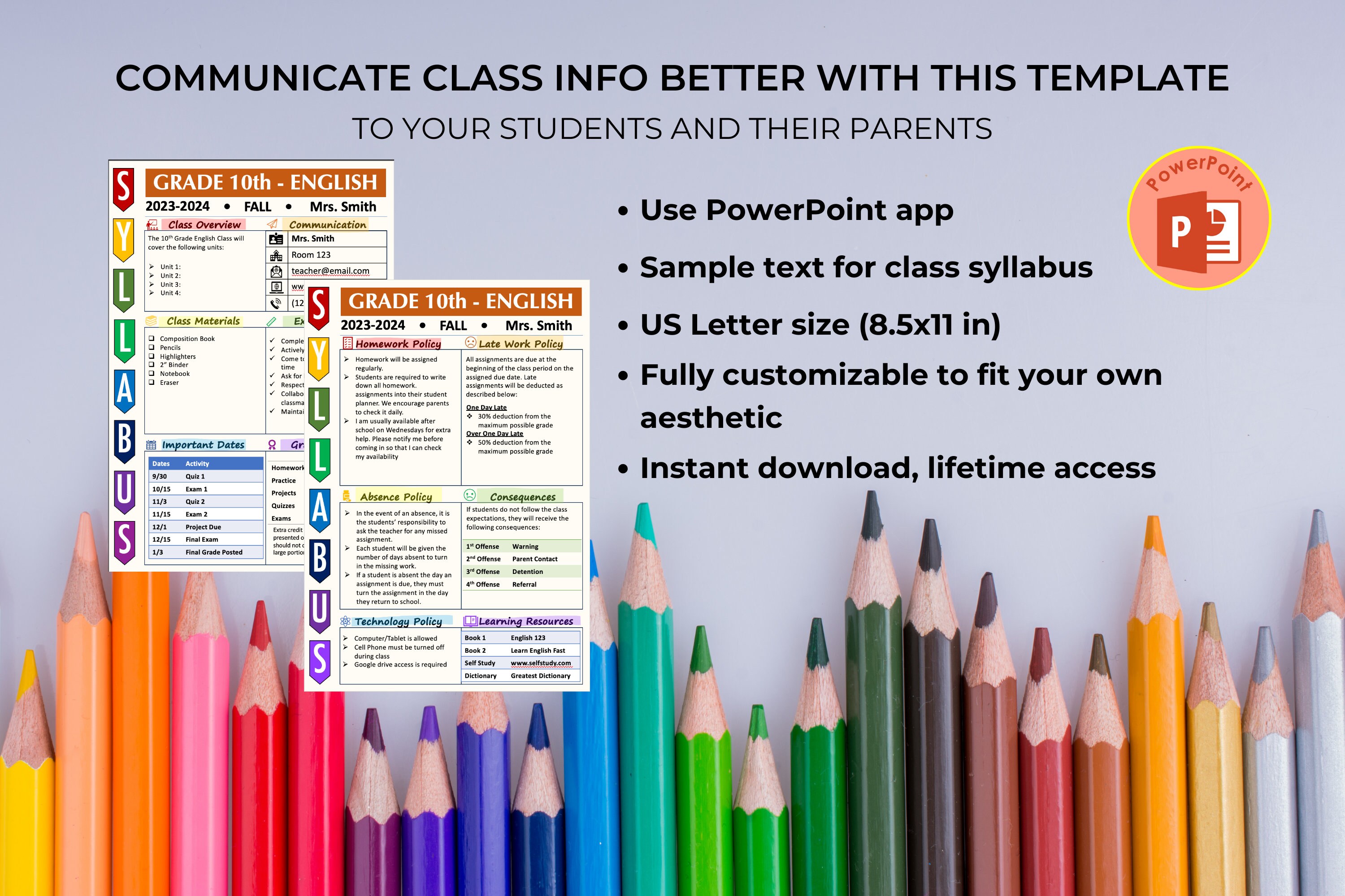 Editable and Customizable Class Syllabus Template, Back to School ...