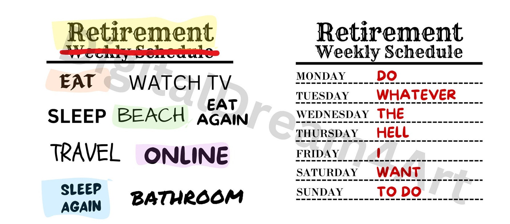 Retirement Weekly Schedule, Mug Template Sublimation PNG Digital Download Graphic 10oz 11oz ...