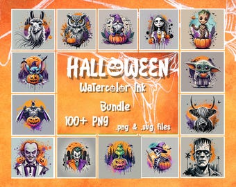 Halloween Ink Watercolor Bundle .PNG