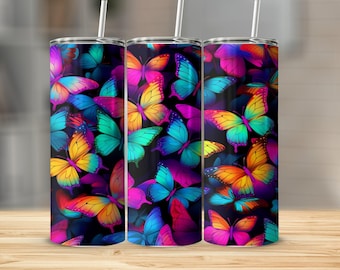 Vaso con mariposas neón 3D, envoltura para vaso