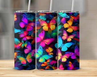 Vaso con mariposas neón 3D, envoltura para vaso