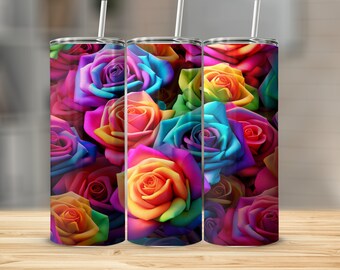 Neon Roses 3D Tumbler Wraps