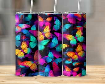 Neon Butterflies Tumbler 3D Butterfly Tumbler Wrap