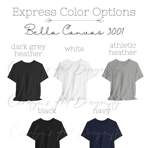 Envío exprés: Tabla de colores de la camisa de manga corta Bella Canvas 3001 - Colores disponibles para la camiseta - BC3001 - Diseño de maqueta - Archivos digitales