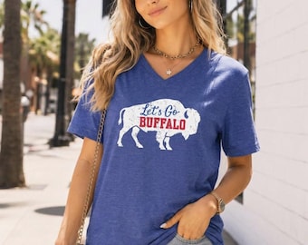 Let's Go Buffalo V-Neck Shirt, Buffalo Football T-Shirts, Vintage Game Day for Women and Men