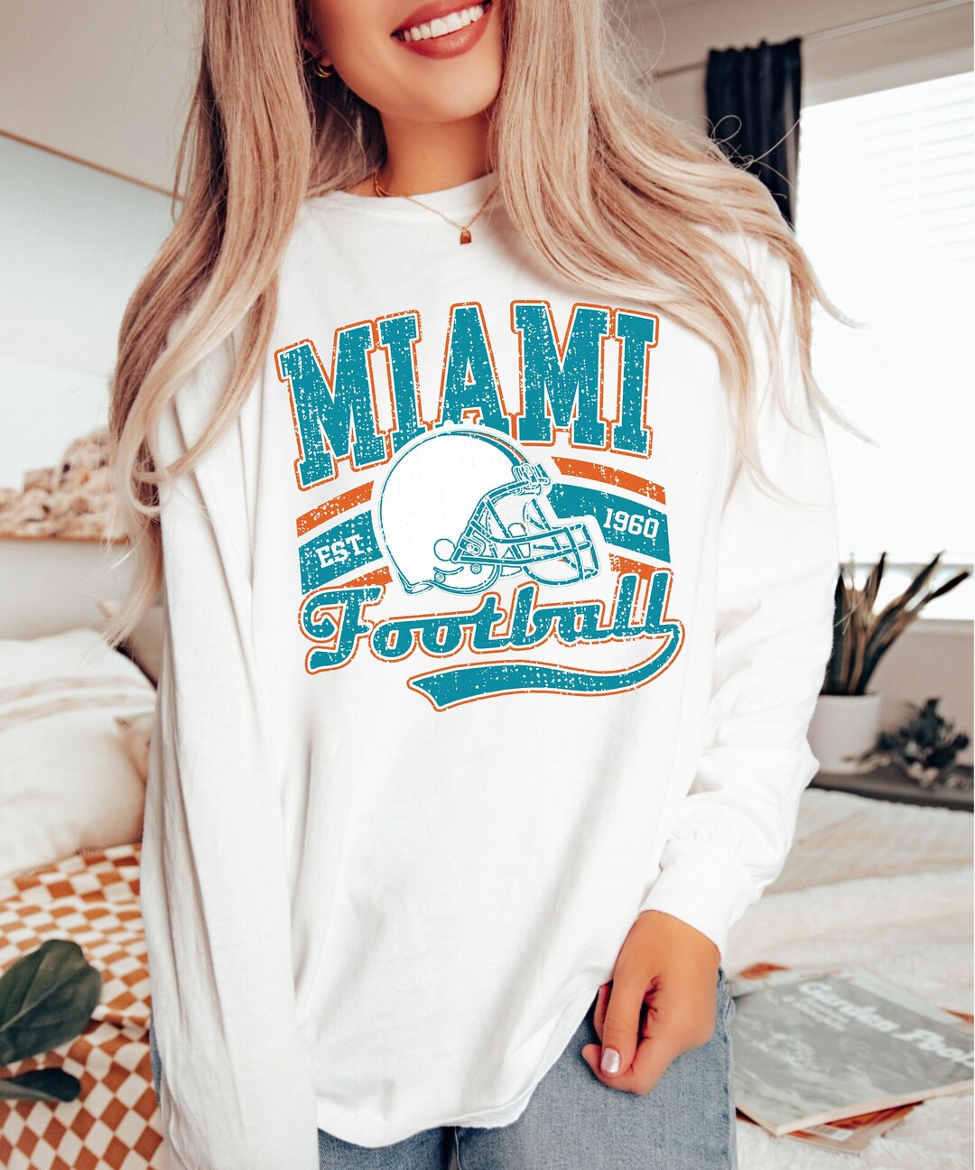 Miami Football Vintage Comfort Colors Long Sleeve Shirt, Retro Style ...