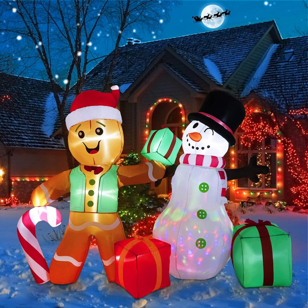 Christmas Inflatable Gingerbread Man and Snowman 6feet Tall Etsy