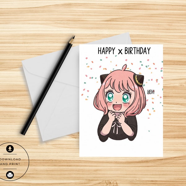 Anime Birthday Card - Cute Birthday Card - Funny - Nerdy - Printable Card - Card for Friend - Manga - Anime Lover