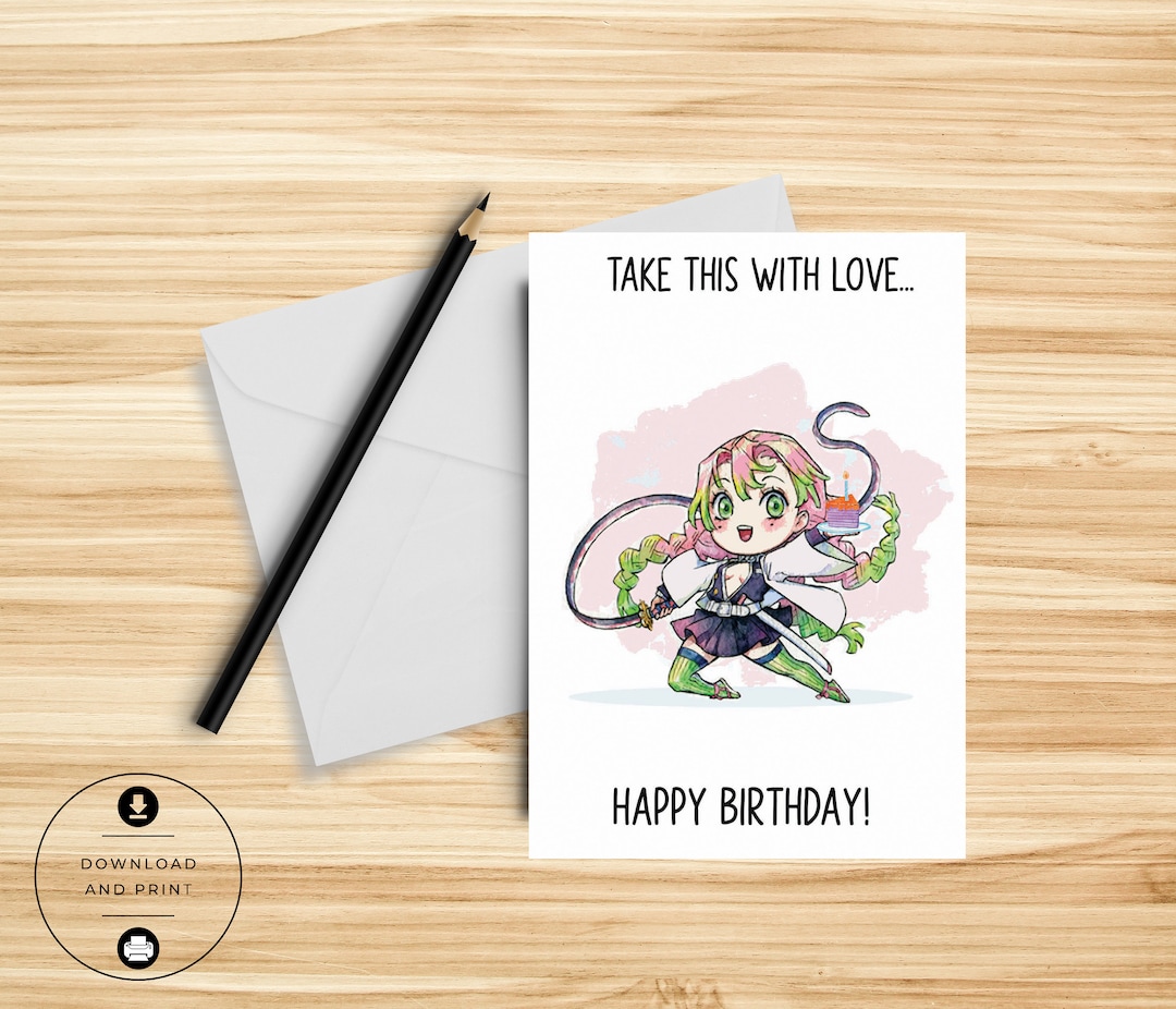 Anime Birthday Card Cute Birthday Card Funny Nerdy Printable Card Card ...