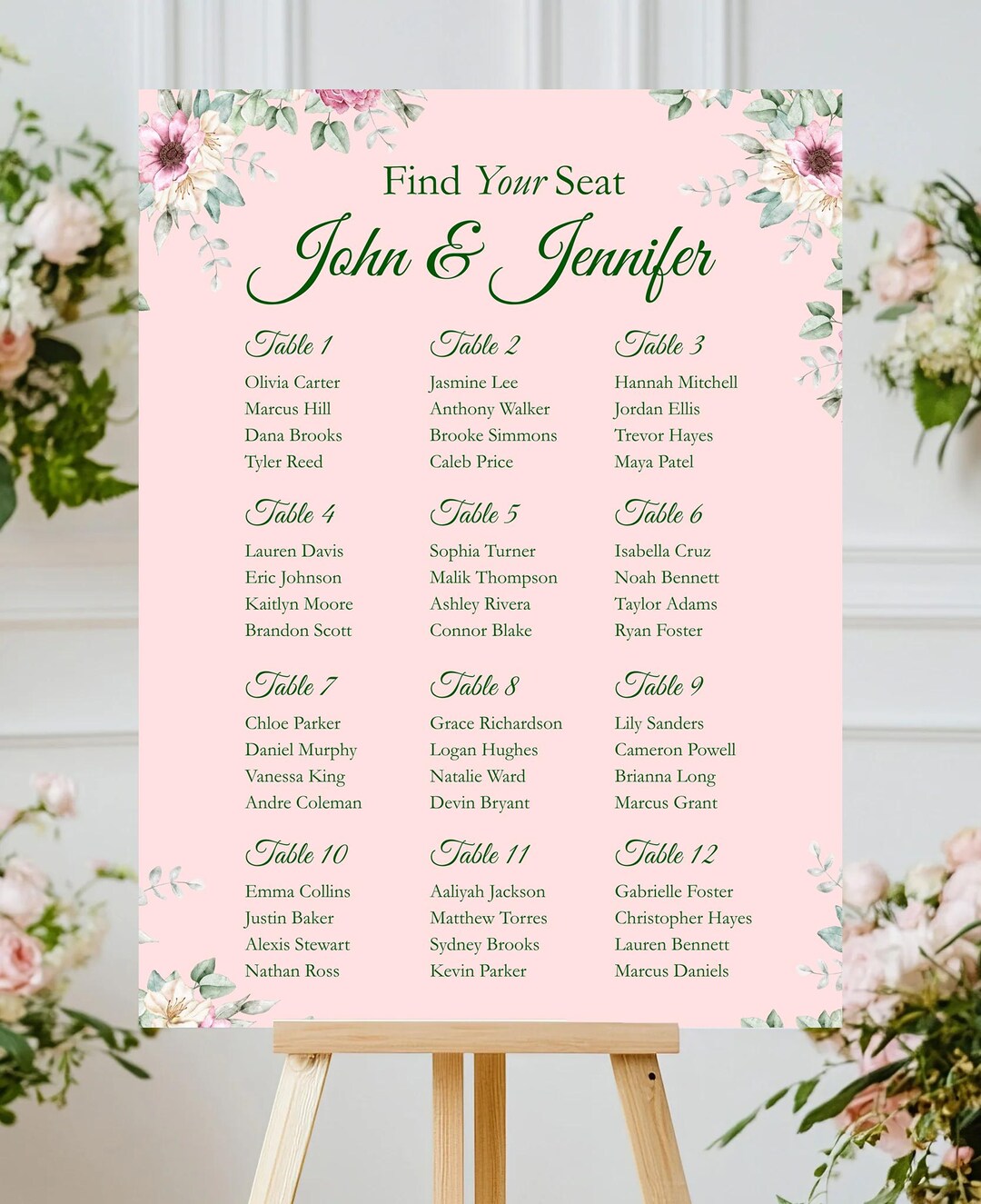 Floral Wedding Seating Chart Template, Editable Reception Plan (digital