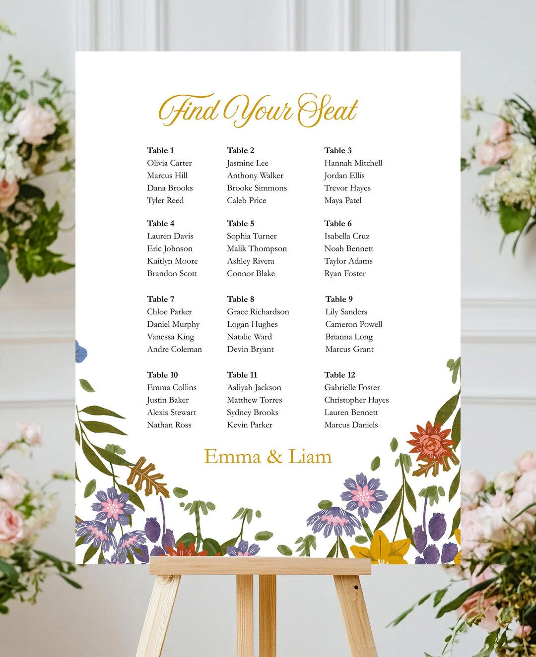 Colorful Floral Wedding Seating Chart Template, 18x24 (canva Template