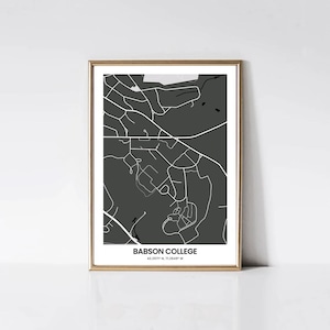 Impressão de parede da Babson College, impressões de mapas universitários, recordações universitárias, decoração de parede, presente da caverna do homem, presente para ele, presente para ela