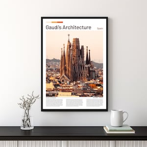 Gaudis Architektur Spanien Reise Wanddruck, Reise Erinnerungsstücke Drucke, Geschenk für ihn, Geschenk für sie, Reise Drucke, Mann Höhle Geschenk