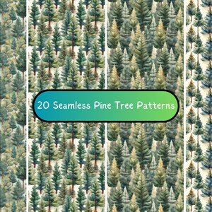20 Beautiful Watercolor Pine Tree Patterns. Seamless Watercolor PNG Images. Spring Pine Trees, Summer Pine Trees, Fall Pine Trees.